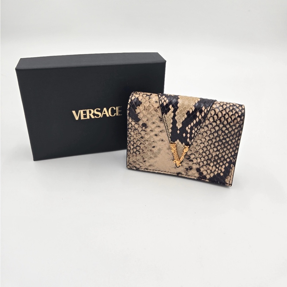 Versace Snakeskin Wallet in Tan and Black